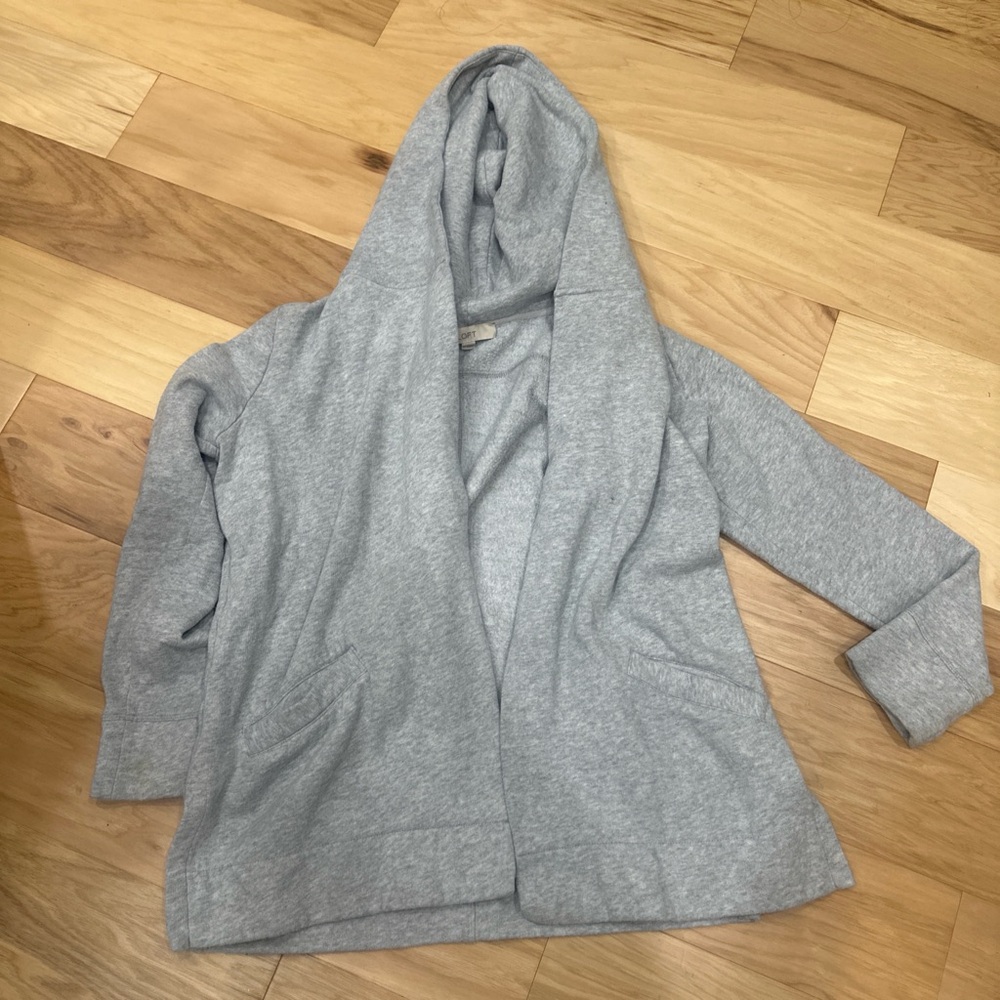Loft Hooded Gray Open Front Cardigan